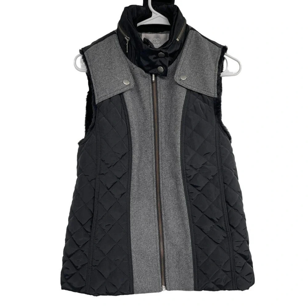 Tart Collections Donnah Wool Blend Gray Quilted Faux Fur Lined Vest Size XS - Picture 7 of 10